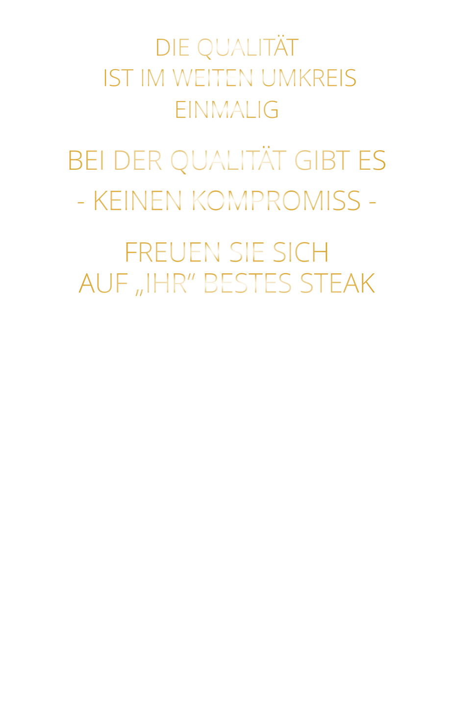 DIE QUALITÄT  IST IM WEITEN UMKREIS EINMALIG  BEI DER QUALITÄT GIBT ES  - KEINEN KOMPROMISS -   FREUEN SIE SICH AUF „IHR“ BESTES STEAK